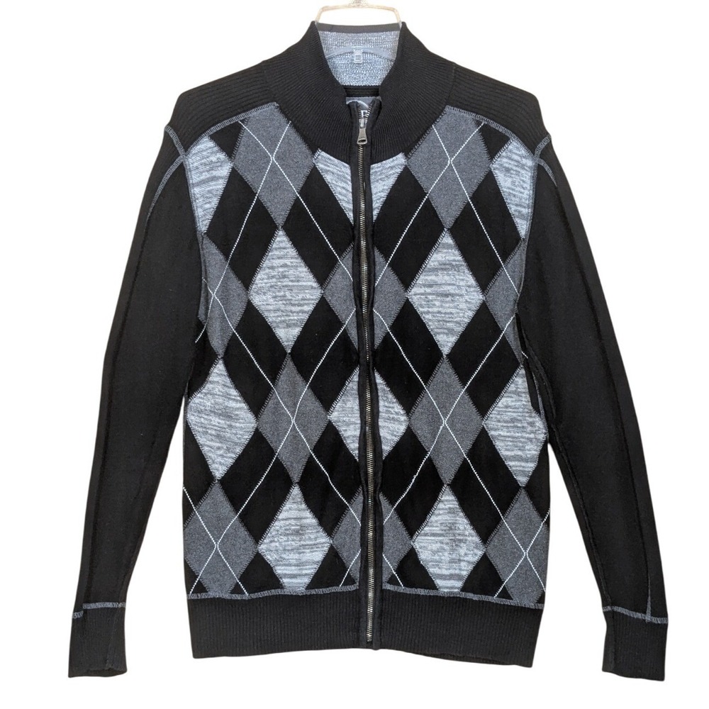 BKE Athletic Fit Argyle‎ Sweater Full Zip Preppy Cotton Cardigan Men's Small